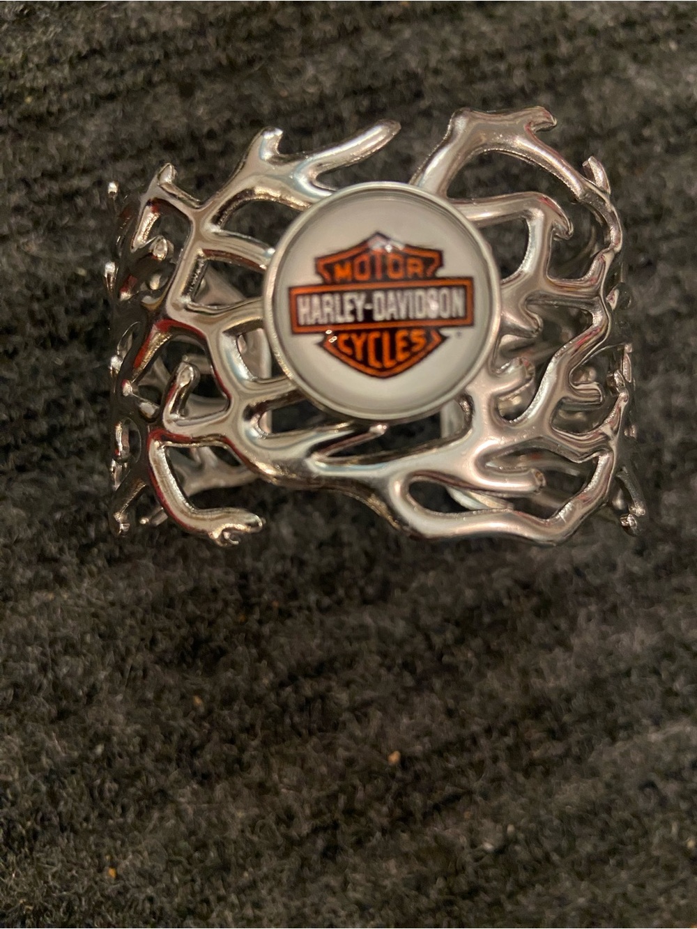 Harley-Davidson Silver Flame Band with Orange Logo Emblem
